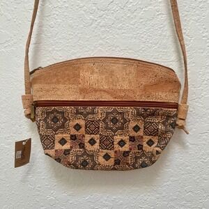 NWT  Cork Crossbody Bag Geometric Print Top Zip Adjustable Strap Lightweight
